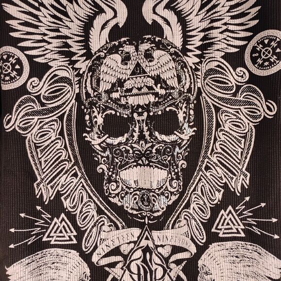 SouthPole tshirt mens 2XL XXL black thermal waffle knit skull graphic tee long s - Picture 3 of 7